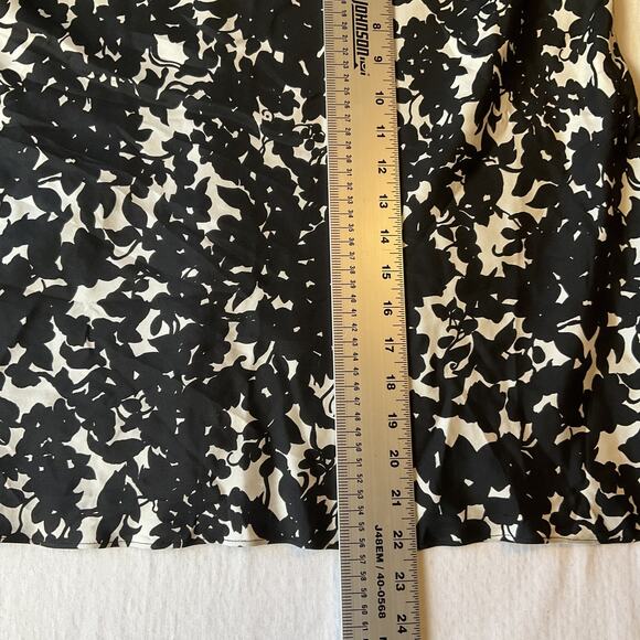 Lauren Ralph Women Silk Skirt 12 Black White Floral A-Line Lined Knee Length - Picture 5 of 8
